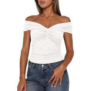 Sweetheart Neck Twist Front Crop Top | Off Shoulder Fitted Going Out Shirt